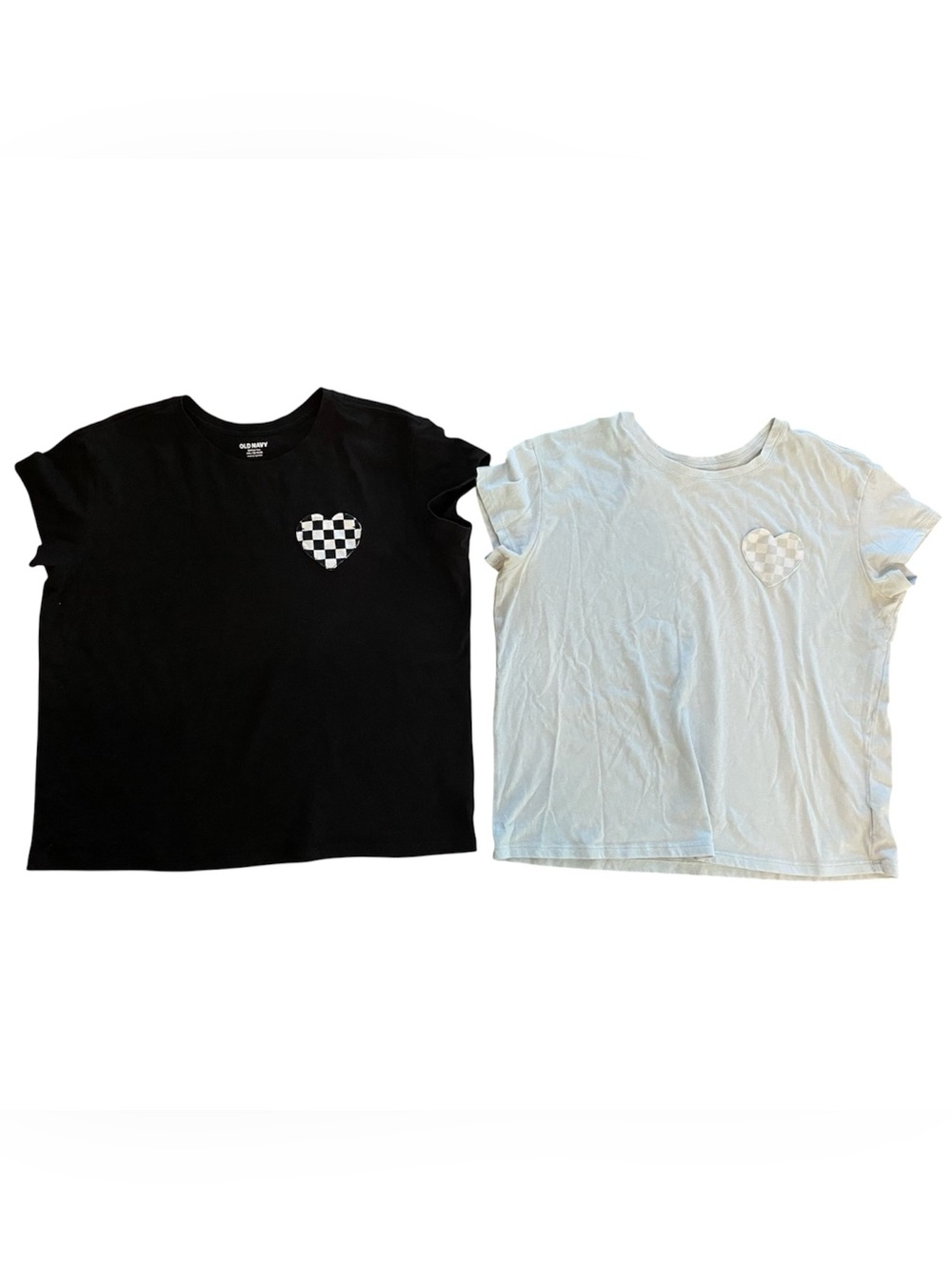 Old Navy Girls Size 18 Plus Black and Light Blue Checker Heart Pocket Tee 2 Pack